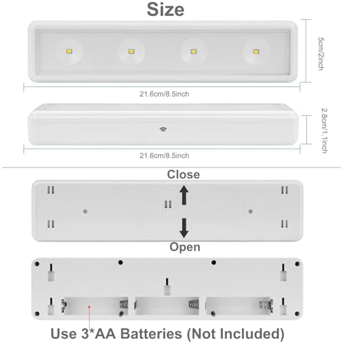 BIGMONAT Under Cabinet Lighting Wireless, Battery Operated Lights with Remote, 3000K Warm White Dimmable Push Light,80 Lumen Stick-On LED Lighting Bar for Shelf, Kitchen, Hallway, Pantry 4Pack - color: WHITE -4PK