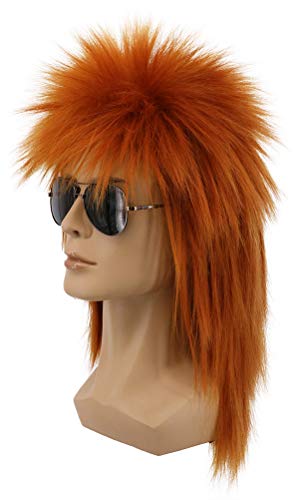 yuehong Long Orange Mullet Wig Spiked Rocker 70s 80s Disco Style Wig | Soft Breathable Heat Resistant Synthetic Fibers Daily Fashion Party Wig