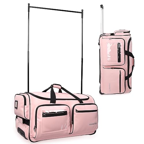 Fanwoli 23" Dance Bag with Garment Rack, Rolling Duffel, Candy Pink - color: Candy Pink