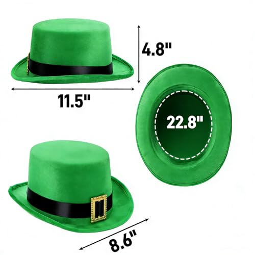 Pumtus 4 Pack Green Felt Top Hats, Formal Hat with Buckle, Magician Victorian Dress Up Headwear, Tall Costume Hat, Irish Party Accessories for Parade, Men & Women