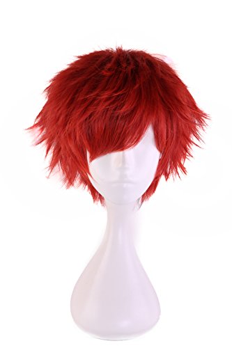 HH Building Short Layered Curly Anime Fashionable Cosplay Costume Wig Red Hair 12 Inch - color: Red