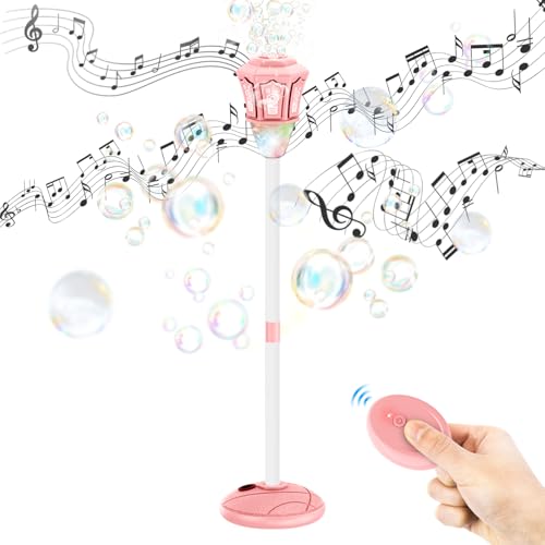 Bubble Machine,Automatic Standing Bubble Maker Machine with Light/Music/Remote,47 Inch Adjustable Height Outdoor Toys for Toddlers Party Birthday, Wedding,Gifts Pink - color: Pink