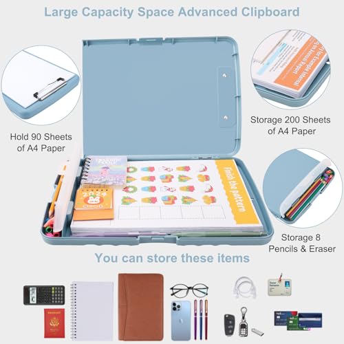 Clipboard with Storage, A4 Binder Nursing Clipboards with Pen Holder, Heavy Duty Storage Clipboards with Low Profile Clip, Clipboard Folder Side-Opening, Smooth Writing Clip Board (Haze Blue) - color: Haze Blue