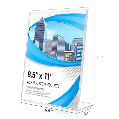 Eocnrhe Acrylic Sign Holder 8.5 x 11 10 Pack, Double-Sided Clear Sign Holder Plastic Stands for Display, Table Sign Stands, L Shape Flyer Holder