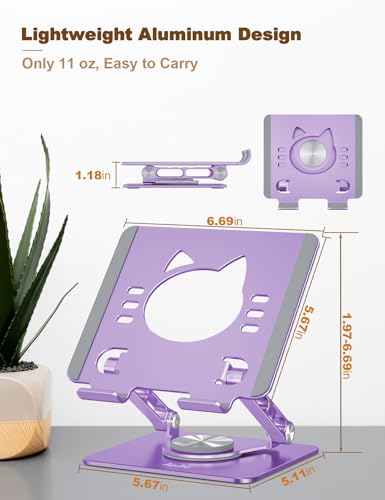 Aoviho Tablet Stand 360° Rotating Aluminum Holder - Adjustable, Portable & Foldable Monitors Stand for iPads, Compatible with 4-13.3" Tablets, Purple - color: Purple