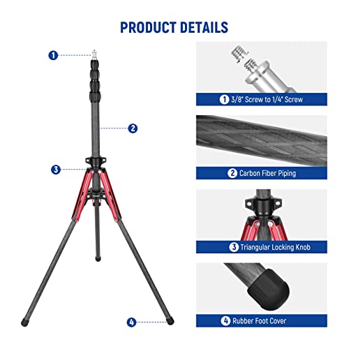 NEEWER Light Stand Carbon Fiber with 180° Reversible Legs, 1/4" to 3/8" Screw Adapter and Bag, 86.5"/220cm Portable Travel Tripod Stand for Outdoor Photography Speedlite Strobe Softbox, ST210R - style: ST210R
