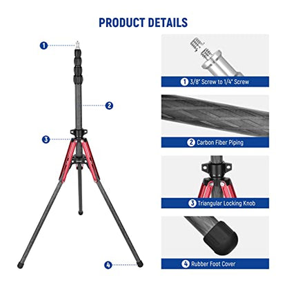 NEEWER Light Stand Carbon Fiber with 180° Reversible Legs, 1/4" to 3/8" Screw Adapter and Bag, 86.5"/220cm Portable Travel Tripod Stand for Outdoor Photography Speedlite Strobe Softbox, ST210R - style: ST210R