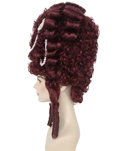 HPO Adult Women's French Queen Beehive Wig, Burgundy Color, Best for Halloween, Flame-retardant Synthetic Fiber - color: Burgundy