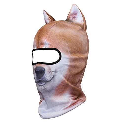 WTACTFUL 3D Animal Ears Balaclava, Breathable Face Mask for Halloween | Stand-Up Ears, Windproof Dustproof, Quick-Dry, No Fade Print, Soft, for Music Festivals Raves Ski Snowboard Moto Party - color: Shiba Inu Meb-03