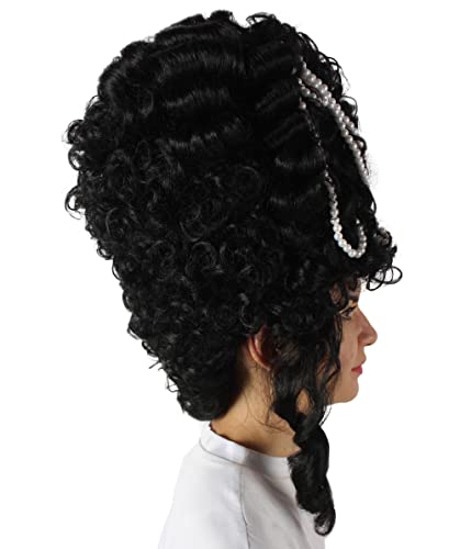 HPO Adult Women's Baroque French Revolution Queen Marry Wig, Multiple Color Options, Breathable Capless Cap, Flame-retardant Synthetic Fiber - color: Black