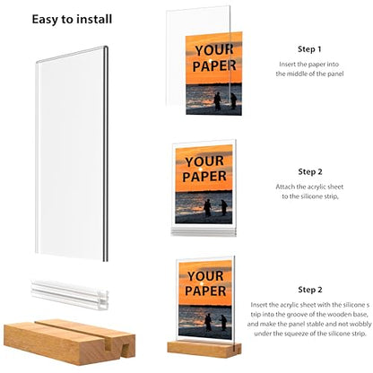 5x7 Inch Acrylic Sign Holder with Wood Base Vertical and Slant Displays(144 Pack 5*7") - size: 144 Pack 5*7"
