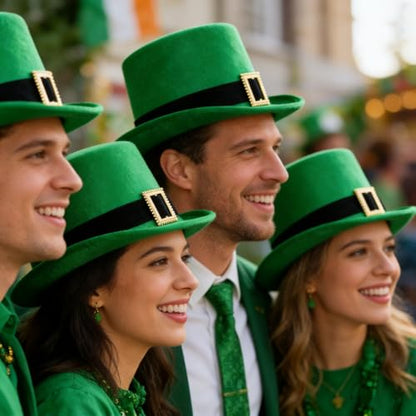 Pumtus 4 Pack Green Felt Top Hats, Formal Hat with Buckle, Magician Victorian Dress Up Headwear, Tall Costume Hat, Irish Party Accessories for Parade, Men & Women