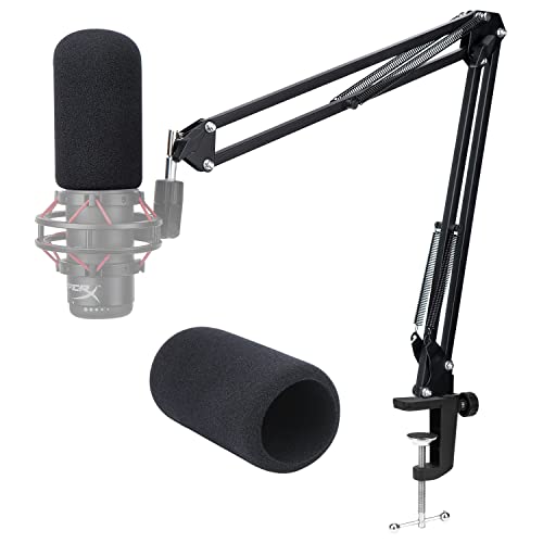 For HyperX Quadcast Boom Arm - Upgraded Mic Stand with Reduce Wind Noises Mic Cover, Adjustable Scissor Mic Arm for Hyperx QuadCast S, 3/8" to 5/8" Adapter Compatible with Most Microphone - color: HyQC Mic Stand