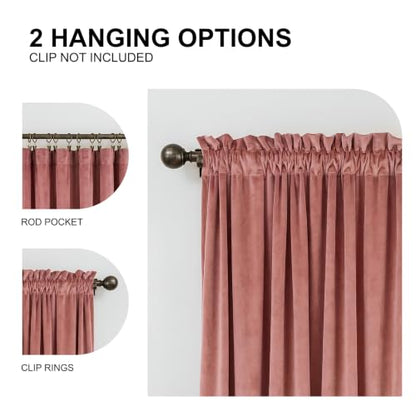 PLEASANT BOULEVARD Canyon Rose Pink Velvet Curtains 63 inch Long Heavyweight Blackout Curtains Rod Pocket Thermal Insulated Darkening Window Drapes for Bedroom Living Room, W52 x L63, 2 Panels - color: Canyon Rose, size: 52"W x 63"L (Pack of 2)