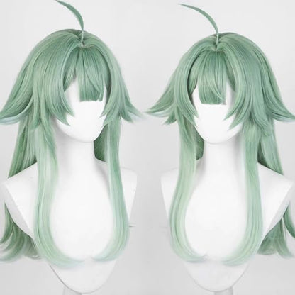 Anime Green Long Wigs with Bangs Women flipped out Wig Jellyfish-Head Adult COS Game Huo Fox Cosplay Wigs Halloween,Christmas,Comic con,Game Show,Party - color: Green white