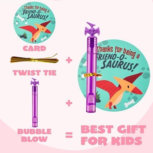 JOYIN 32 Packs Valentine's Day Gift Cards with Mini Bubble Wands for Kids, Valentine's Party Favor, Classroom Exchange Gift for Kids, Holiday Reward Prizes - style: Dinosaur