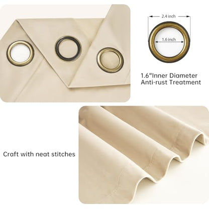 Topfinel 92 Inch Long Velvet Black Out Grommet Curtains 2 Panels,Beige Cream Thermal Insulated Sun Blocking Curtain Drapes Room Divider,Soft Luxury Window Treatments 52" X 92", Bay Window - color: Beige, size: 52"W x 92"L (Pack of 2)