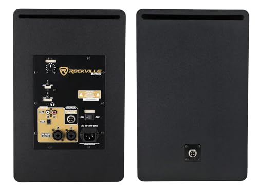 Rockville APM8B Powered USB Studio Monitor Speaker Pair in Black, 8", 2-Way, 500W, EQ, MDF Wood, RCA/XLR, Perfect for Studios, Recording, Music | 400W Peak / 200W RMS, Class D Amp, RCA In/Out, Crossover/Phase/Volume Control, Front Port, MDF Enclosure, Aut