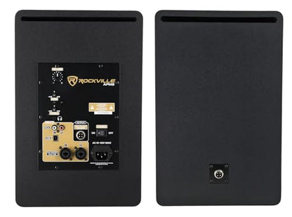 Rockville APM8B Powered USB Studio Monitor Speaker Pair in Black, 8", 2-Way, 500W, EQ, MDF Wood, RCA/XLR, Perfect for Studios, Recording, Music | 400W Peak / 200W RMS, Class D Amp, RCA In/Out, Crossover/Phase/Volume Control, Front Port, MDF Enclosure, Aut