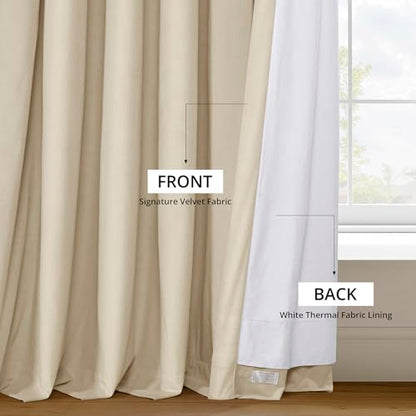 HPD Half Price Drapes Signature Grommet Blackout Velvet Curtains 84 Inches Long Heat & Full Light Blocking Blackout Curtains for Bedroom & Living Room (1 Panel), 50W x 84L, Ecru - color: Alabaster Beige, size: 50"W x 84"L (Pack of 1)