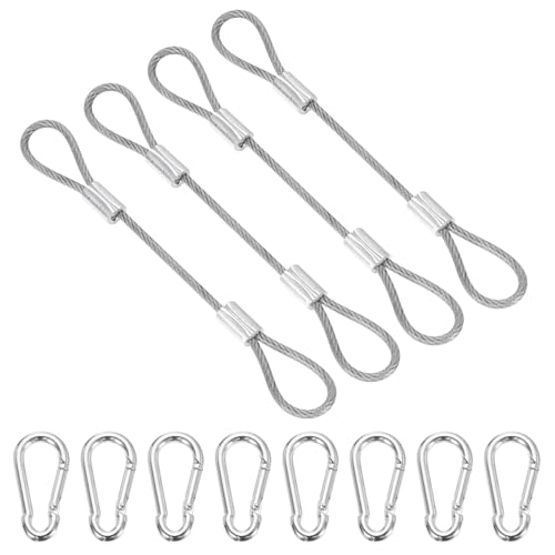 PATIKIL 4 Inch Safety Cable Lock, 4 Pcs 304 Stainless Steel Security Wire Ropes Double Loop Anti-Theft Safety with 8 Spring Buckles for Bicycles Luggage Stage Lighting, Clear - color: Clear, size: 4 Inch