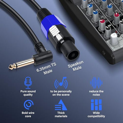 SinLoon Speakon to 1/4" Speaker Cable 22AWG Speakon Male to 90 Degree 6.35mm TS Male Audio Cord 1.6FT Twist Lock Speakon to 1/4" Mono Audio Cable for Speaker Guitar Amplifier (0.5m/6.35mm Male)