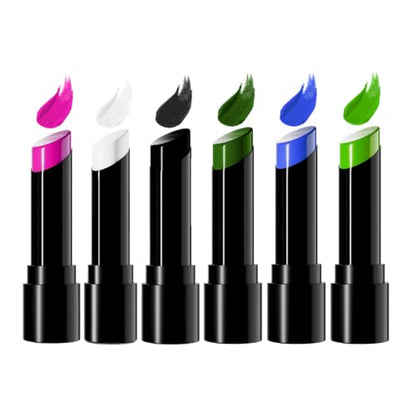 SUNNYVALE 6pcs of Black, White, Blue, Pink, Green And Light Green Facial and Body Painting Sticks, Hypoallergenic Foundation, Suitable for Skull Gothic, Gothic Vampire, Cosplay Halloween Makeup Kit - color: White Black Blue Pink Green LightGreen
