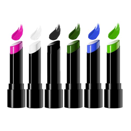 SUNNYVALE 6pcs of Black, White, Blue, Pink, Green And Light Green Facial and Body Painting Sticks, Hypoallergenic Foundation, Suitable for Skull Gothic, Gothic Vampire, Cosplay Halloween Makeup Kit - color: White Black Blue Pink Green LightGreen