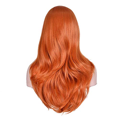 23" Women Long Wig Big Wavy Heat Resistant Synthetic Straight Hair with Bangs for Cosplay Costume Halloween Party (2735# Ginger Orange) - color: orange