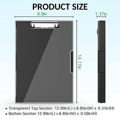 Sooez Nursing Clipboard with Storage, Clear Top Clip Boards 8.5x11, Black | Heavy Duty Plastic, Dry Erase, High Capacity, Nurse Essentials, Dental Assistant, Teacher & College School Office Supplies - color: Black