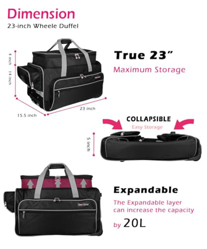 Dance Bag with Garment Rack,23inch Dance Competition Garment Bags with Clothes Rack,Suitcase,Rolling Duffle for Travel, Wheeled Drop-Bottom Upright Luggage Closet Suitcase(Expand-Grey) - color: 23inch Expand-Grey