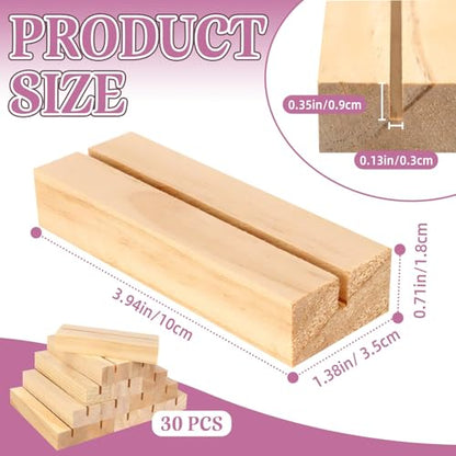 30Pcs 3.9x1.4 Inches Wood Table Number Stands, Wooden Place Card Holders, Acrylic Sign Holders for Wedding, Ceremony, Birthday, Party, Home Decoration, Events (3mm Slots) - size: 30 Pcs- L 3.94"- Slots 3mm