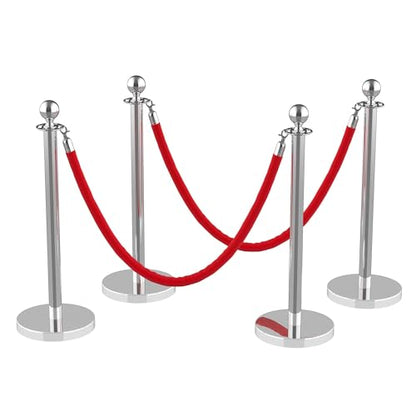 4Pcs Stanchions Post and Velvet Ropes, Crowd Control Barriers with Weighted Base, Red Carpet Runner Poles, Retractable Safety Barriers for Party, Wedding, Theater, Event, Hotel - color: 4 pack, size: without Red Carpet