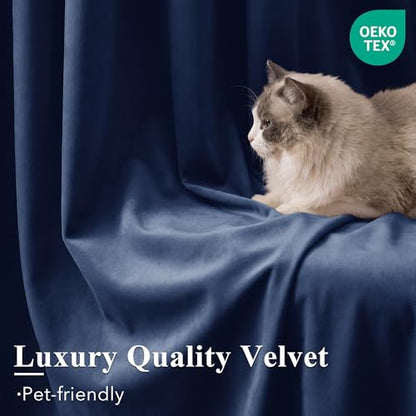 StangH Navy Blue Blackout Velvet Curtains for Living Room, W42 x L90, 2 Pcs - color: Blue Series - Navy Blue, size: 42"W x 90"L (Pack of 2)