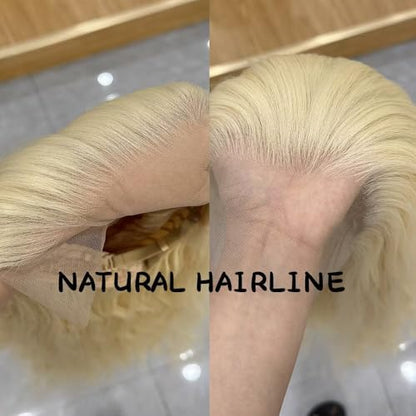 RONGDUOYI Blonde Wig Synthetic Lace Front Wigs Free Part #613 Blonde Loose Curly Wig Heat Resistant Natural Hairline Fiber Hair Glueless Lace Wigs for Women Daily Wear Cosplay Wig 24Inches - color: Blonde-#613