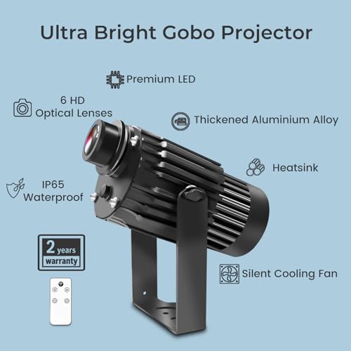 100W Custom Logo GOBO Outdoor Projector for Business, Fast Turnaround Time | Free Glass Lens, Project Range up to 100ft, IP65 Waterproof, Dual Cooling System, Rotational, Remote Control, Indoor/Outdoor - size: 100W