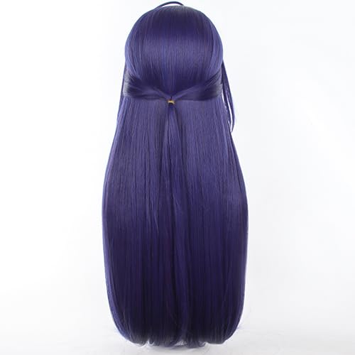 Anime Dark Blue Highlighting White wigs with Bangs Women 75cm/29in Long Straight wig half-up hairstyle for Adult Game Cosplay wig Halloween,Comic con,Party,Game Show - color: Deep Purple