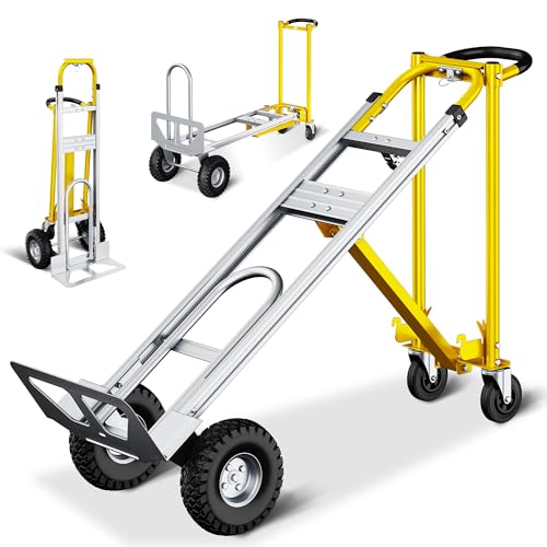 4-in-1 Convertible Dolly Cart, 850LBS Aluminum Alloy | Heavy Duty Hand Truck Dolly with wheels & Non-Slip Handle, Collapsible Cart for Luggage, Cartons, Warehouse, Office, Yellow - size: Large-Gold