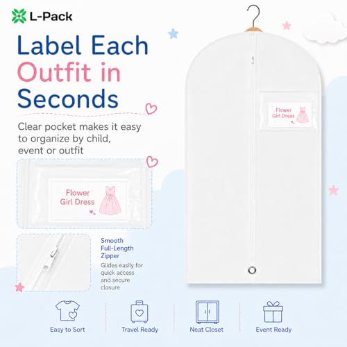 Kids Garment Bag with Clear Window, Hanging Clothes Storage Cover for Dresses, Suits & Dance Costumes, Breathable Travel Bag for Baby Toddler Child, 30" x 18", White, Pack of 1 - color: White