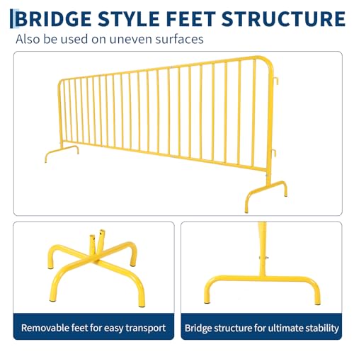 Garvee Interlocking Steel Barricade, 8.5 Ft. Heavy Duty Galvanized Metal Barricade, Interlocking Steel Road Barriers with with Bridge Feet Base, for Crowd Control Event Fencing Indoor/Outdoor, Yellow | Heavy Duty Galvanized Metal Barricade with with Bridg