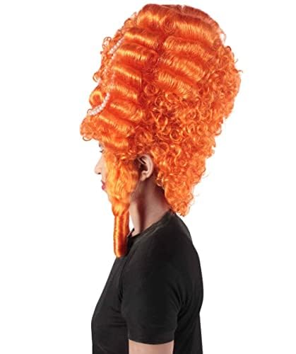 HPO Adult Women's Baroque French Revolution Queen Marry Wig Collection, Pumpkin Color, Premium Breathable Capless Cap - color: Pumpkin