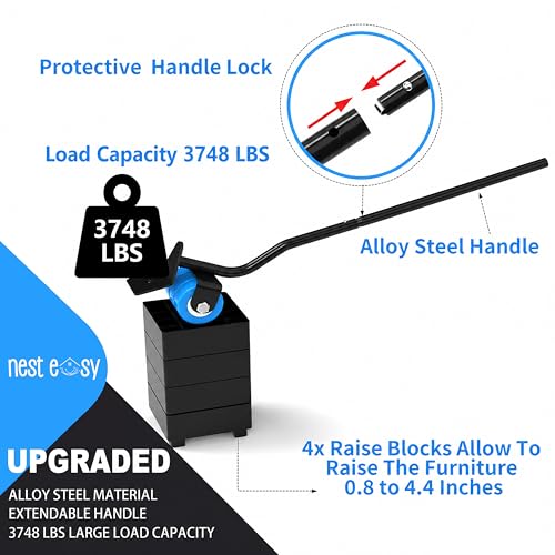 Heavy Duty Furniture Dolly 360 Rotate 5 Wheels 3400 Lbs Capacity 8.6x7.8 in | Upgraded Furniture Movers with Blue Wheels, Measure Tape & Leveler, Alloy Steel Furniture Lifter Tool for Home & Office Uses - color: Blue, size: 8.6x7.8 IN