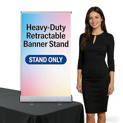 Desktop Retractable Banner Stand 24" W x 40" H – Portable Tabletop Roll Up Banner Display with Padded Carrying Bag for Trade Show, Exhibition, Business Advertising (Stand Only) - size: 40" Height