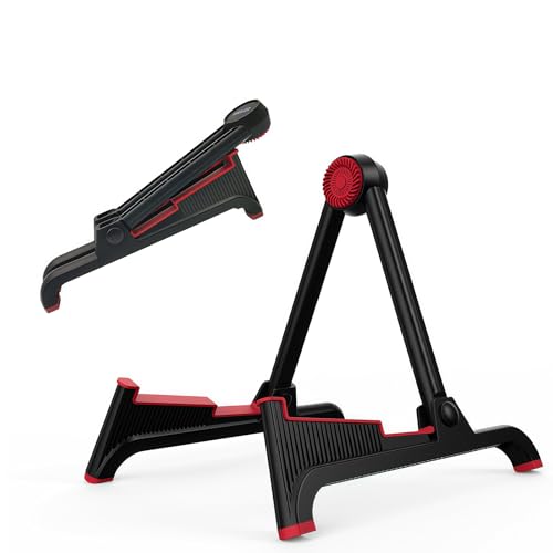 nalu Classic A-Frame Tripod Adjustable Guitar Stand for Acoustic Bass Electric Guitars and Ukuleles Folding Floor Stand Small Good for Traveling (RedRubber+BlackFrame) - color: RedRubber+BlackFrame