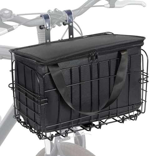 HOMEE Folding Rear Bike Basket Wire Mesh Fold-Up Detachable Front Bag Rear - style: Black With Removable Liner Bag
