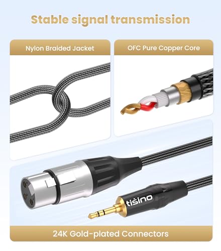 Tisino XLR to 3.5mm Balanced Cable Adapter, Gold-Plated XLR Female to 1/8 inch Mini Jack Aux Mono Audio Cord for Shotgun or Condenser Microphones - 1ft (Pack of 2) - size: 1ft (Pack of 2)