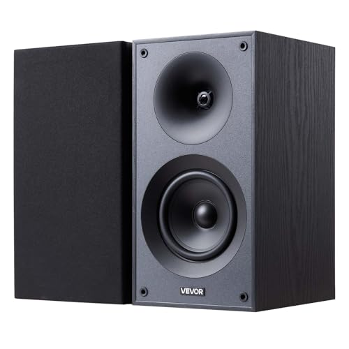 VEVOR Passive Bookshelf Speaker, 300W, Book Shelf Stereo Speakers with 5.25-Inch Woofer and 1-Inch Tweeter, Detachable Grille, 65Hz-20KHz Frequency Response, Wooden Enclosure,for Home Theater (1 Pair) - size: 5.25 Inch, style: Passive Bookshelf Speakers