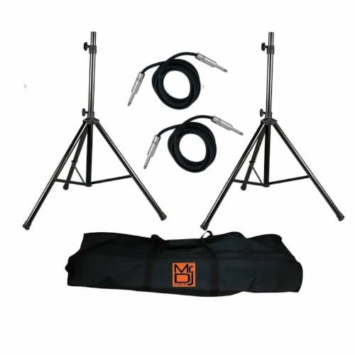 MR DJ SS750PKG 2 Universal Folding Tripod PRO PA DJ On Stage Speaker Stand & Carrying Bag & 1/4" 25' Cable