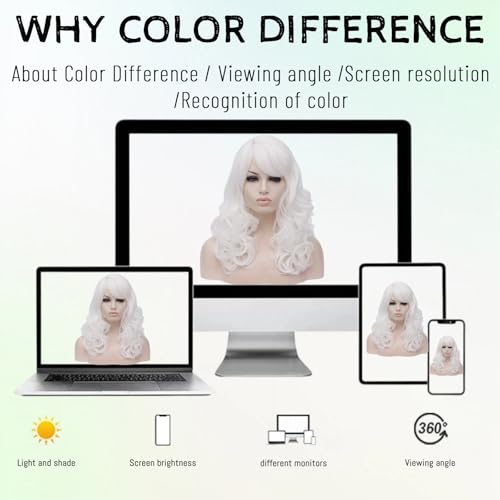 Cying Lin 18" Long Curly White Beehive Wigs Heat Resistance Fiber Synthetic Hair Party Cosplay Wigs Peluca (White) - color: White