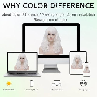 Cying Lin 18" Long Curly White Beehive Wigs Heat Resistance Fiber Synthetic Hair Party Cosplay Wigs Peluca (White) - color: White